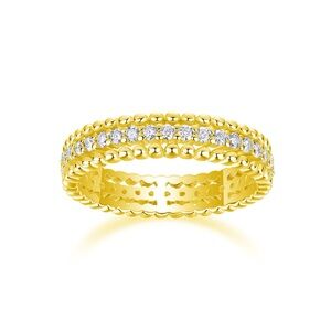 $290 NEW - 18K Gold Sterling Silver Beaded Moissanite Eternity Band Ring